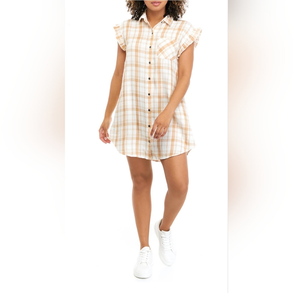 True Craft Button Down Shirt Dress, NWT Summer plaid/flannel Large